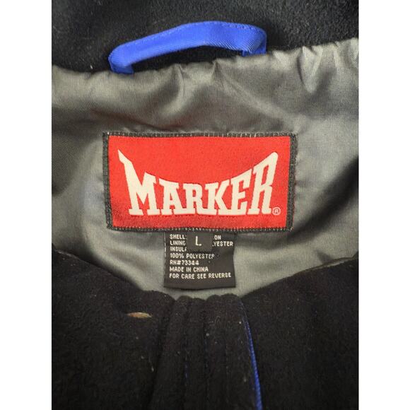 Marker Mens Size L Sleeveless Vest Jacket Blue Button Zip Pockets Outdoor Lined - Picture 7 of 10